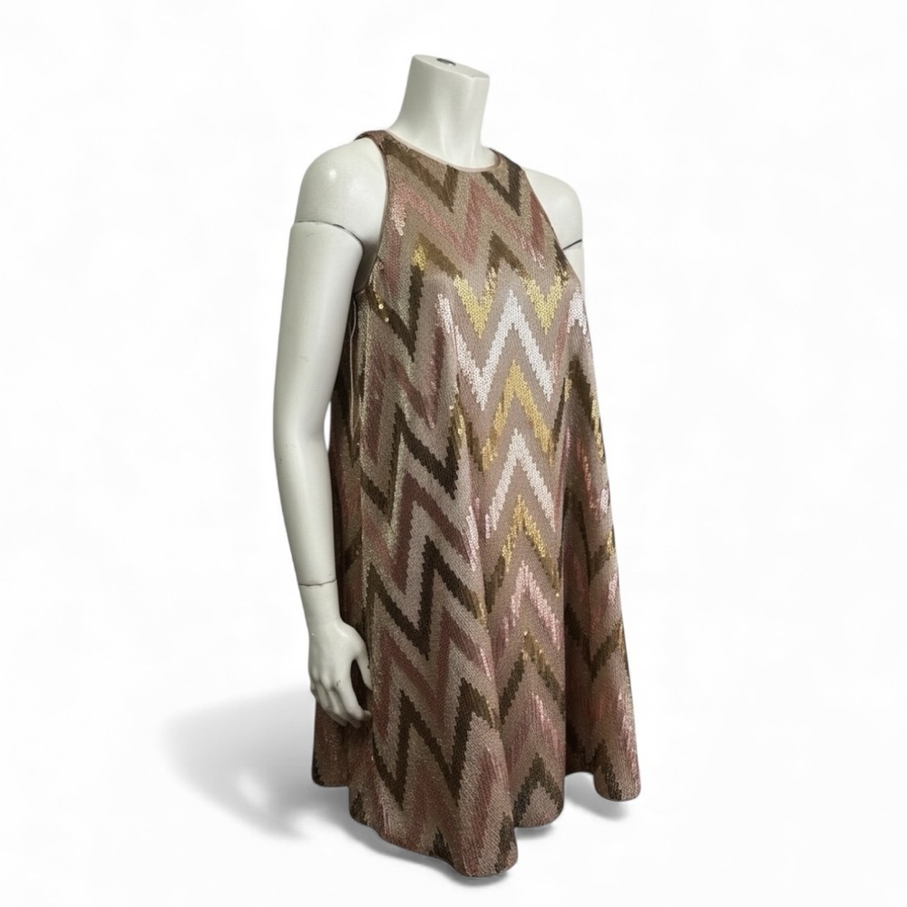 AIDEN MATTOX Rose Gold Chevron Sequin Shift Dress | Cruise Cocktail Glam Party - Picture 2 of 13